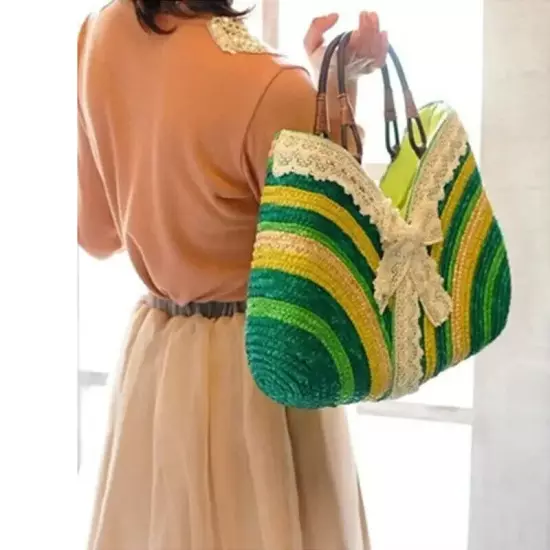 Bags Women Straw Bag Handmade Woven Basket Lace Tote Handle Lady Handbags