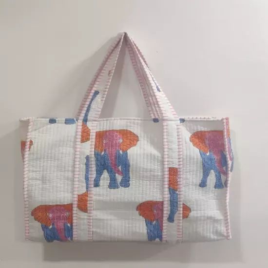 Women Quilted Elephant Printed Tote Bag shoulder Shopping Carry Bag Grocery Bag