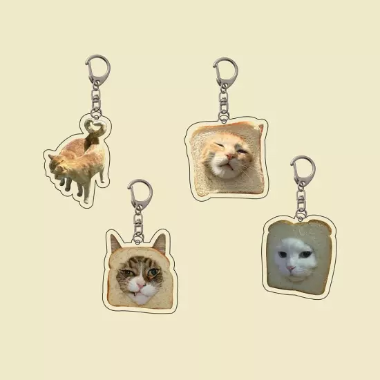 Vintage Cute Fun Toast CATS Acrylic Keychain Pendant N8W0