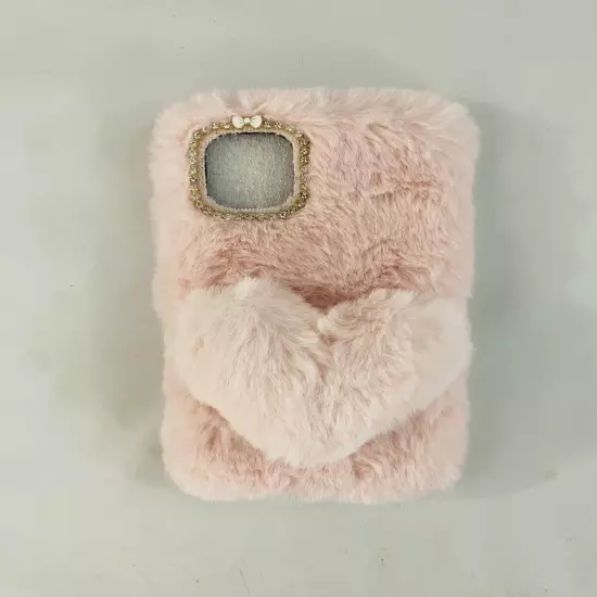 Iphone 11 Crossbody Bling Heart Rabbit Fur Soft Fluffy Phone Back Case Skin