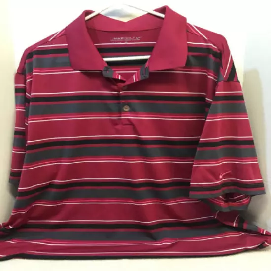 Nike Golf, Dri-Fit, Mens XL, Maroon w/ Multicolor Stripes