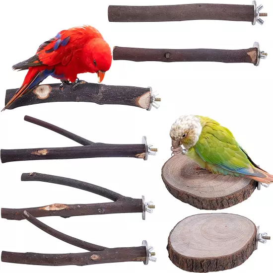 8 PCS Natural Wood Bird Perch Stand-Wooden Parrot Perch Stand-Perch Platform Cag