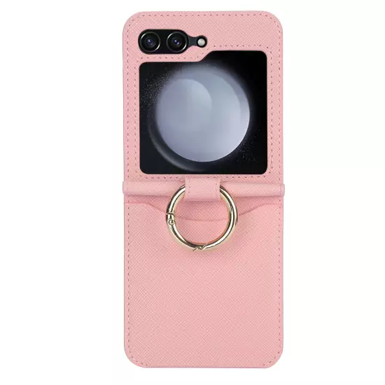 For Samsung Galaxy Z Flip /5/4/3 Card Slot Ring Holder Leather Phone Case