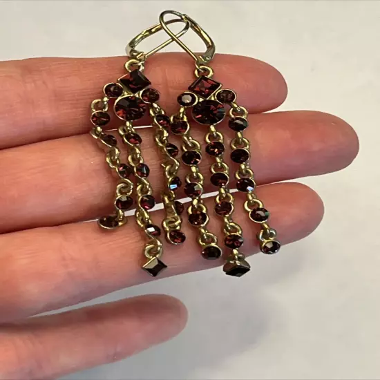 Givenchy Rich Brown Rhinestone French Lever back Chandelier Earrings