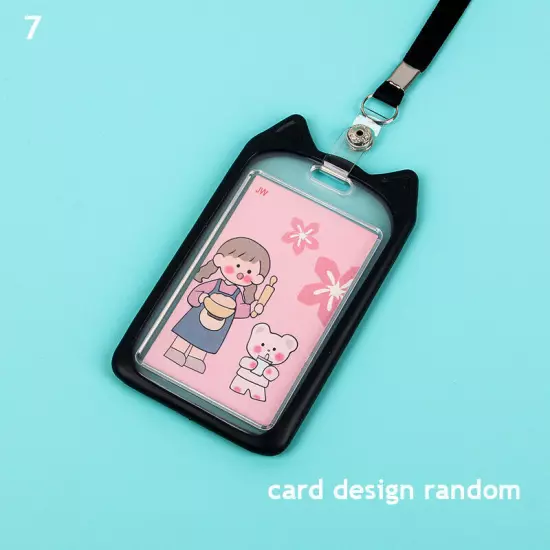 Cute Cat Ear ID Card Holder Retractable Reel Lanyard Credit Cover Case Kids Gift