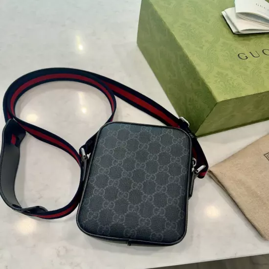 PRE-OWNED GUCCI BLACK GG SUPREME CANVAS MINI BAG FOR MEN