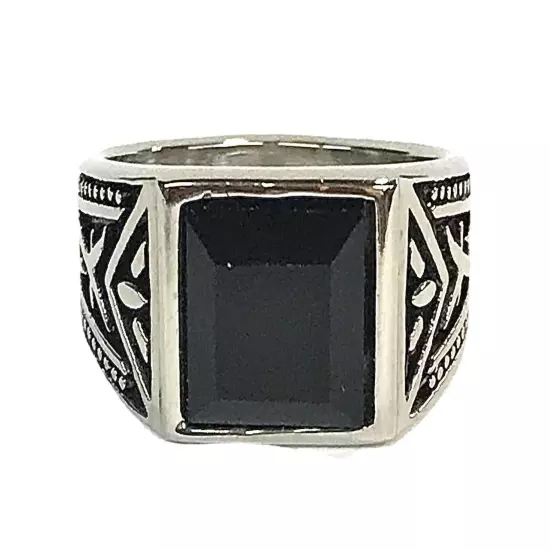 Stainless Steel Men’s Biker Style Ring Size 8 Black CZ Stone 7+ Grams