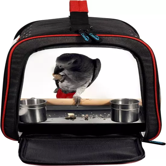 Travelers Lightweight Bird Carrier with Parrot Feeder Cups and Standing Perch 