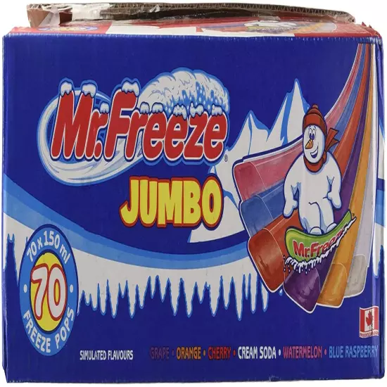 Mr. Freeze Jumbo Cherry,Grape,Orange,Raspberry,Watermelon Ice Pops Freezies 150 