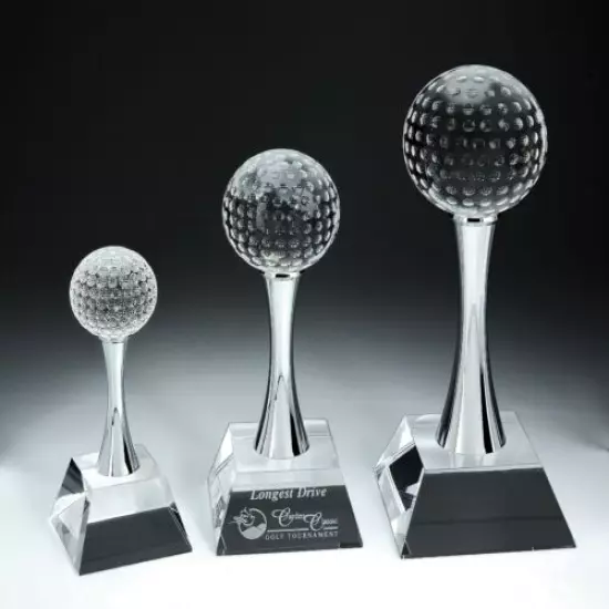 Small Crystal Golf Ball Awards Trophy - Free Personalized, Presentation Box