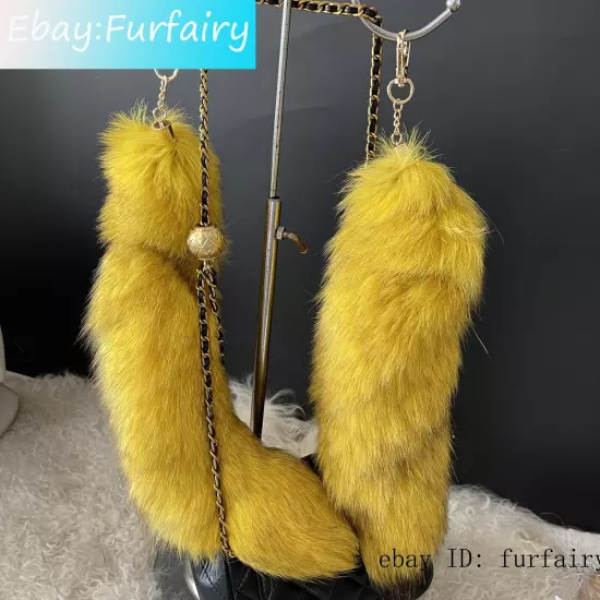 2/5/10 wholesale Dyed Color Real Blue Fox Tail Fur Keyring Pendant Cosplay Toy