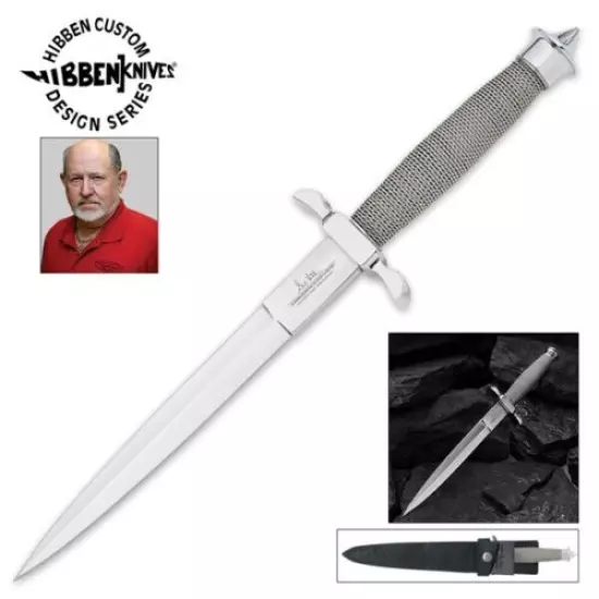 Gil Hibben Silver Shadow Stainless Steel Blade Dagger Knife Leather Belt Sheath