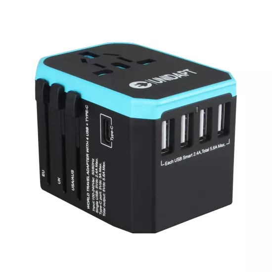 Universal Travel Adapter, Unidapt International Plug Adapter, 5.6A Smart Powe...