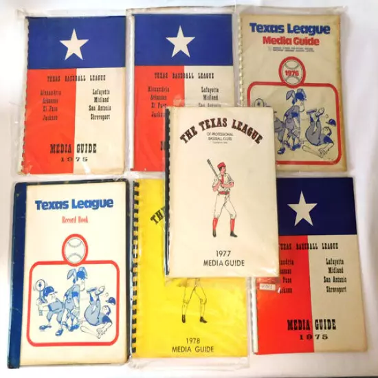 Lot of (7) Assorted 1975 to 1978 Texas League Baseball Media Guides