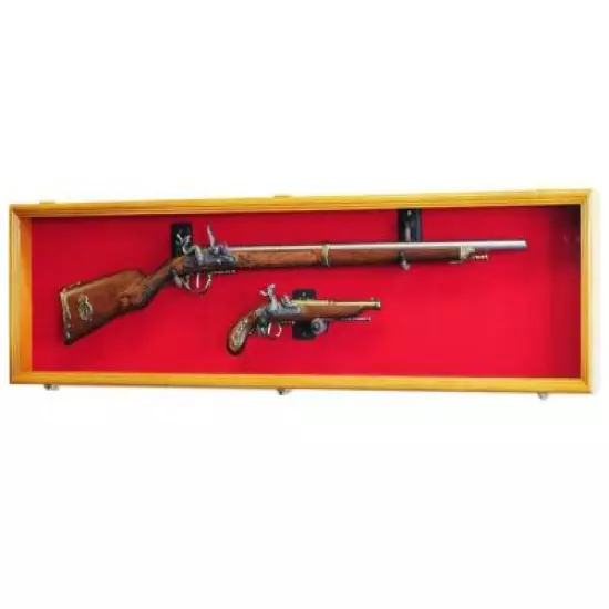 Gun Display Case Cabinet Rifle Oak Solid Wood Musket Shotgun Lock USA Rack 54"