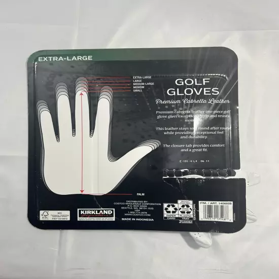 Kirkland Signature Golf Gloves Premium Cabretta Leather, Extra-Large Open Box