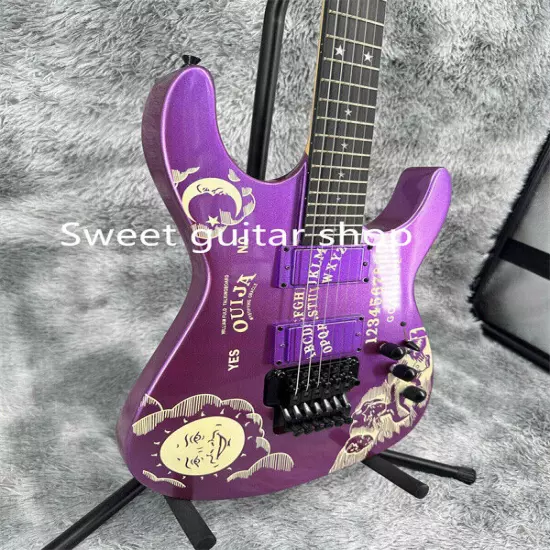 Custom Ouija Purple Electric Guitar FR Bridge Black Part Solid Body Fast Ship