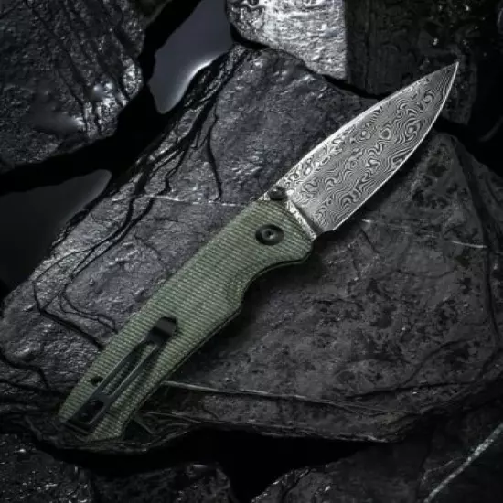 Civivi Altus DAMASCUS STEEL MICARTA Green Button Lock