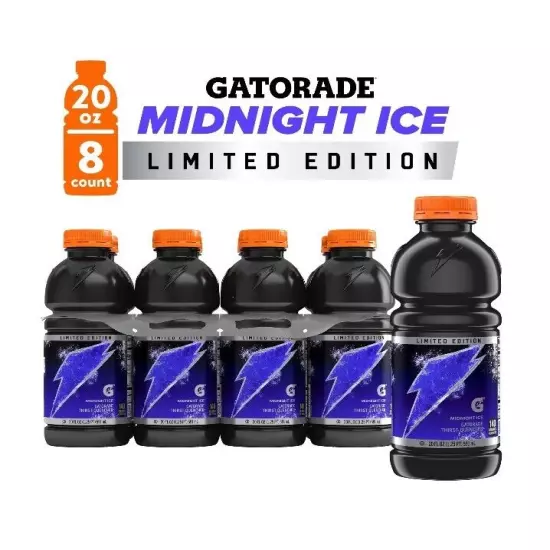 LIMITED EDITION Gatorade: MIDNIGHT ICE Sports Drink , 20 Fl Oz (8 Pack)