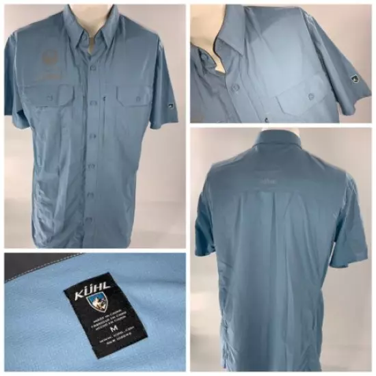 Kuhl Short Sleeve Fishing Shirt M Light Blue Nylon Miller Tour Utah YGI F2-168