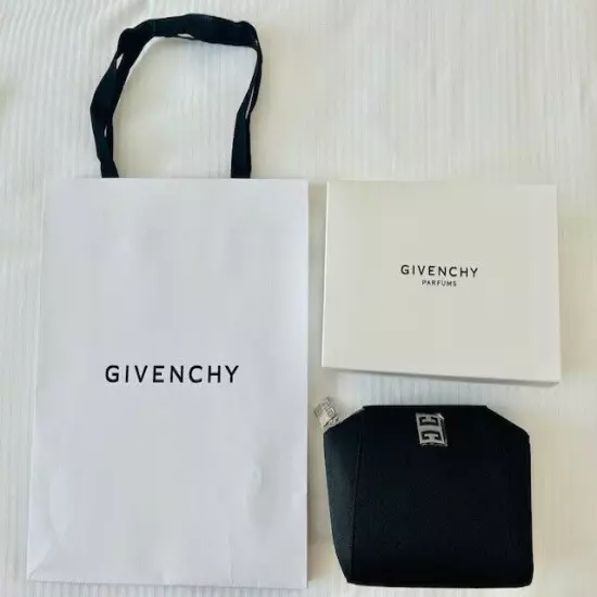 Authentic Givenchy Zipacross Black Cosmetic Makeup Bag Pouch Silvertone Hardware