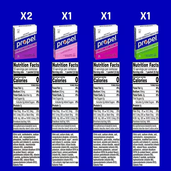 Propel Powder Packets 4 Flavor Variety Pack With Electrolytes Vitamins and No...