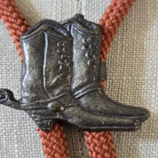 Rust Color Bolo tie with Brass Cowboy Boots Clasp 30 Inch Tie