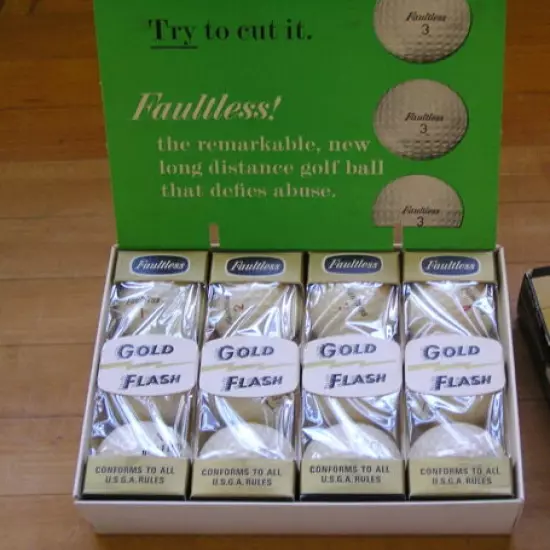 Vintage Golfers Dozen 13 Faultless Gold Flash Golf Balls Box Unused