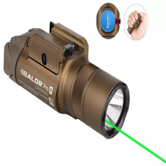 Olight Baldr Pro R Desert Tan Rechargeable Light, LED & Green Laser, 1350 Lumens