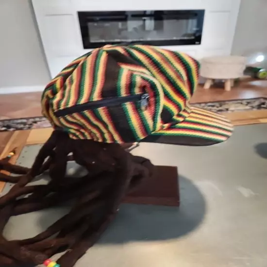 Rasta Hat with Dreadlock Wig for Men Women Reggae Beanie Jamaican Cap W Zipper