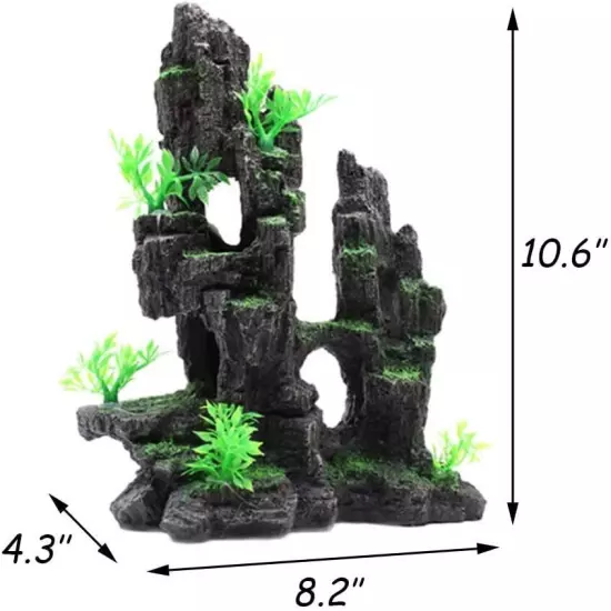 Tfwadmx Aquarium Mountain View Moss Tree Rock Cave 10.5*8.5*4.5 inch, green 