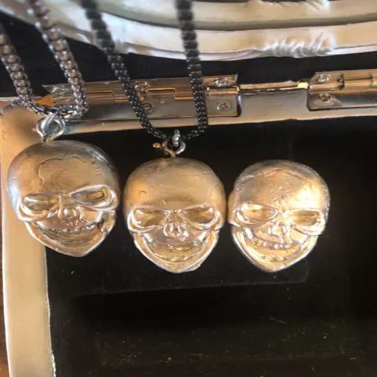 Pure silver hand poured skull. 2 Troy Oz. 999 Silver.