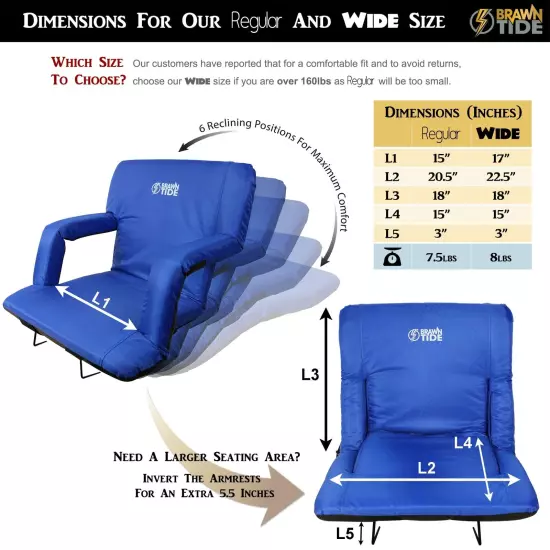 Wide Stadium Chair for Bleachers - Stadium Seat with Back Support, Comfy Cush...