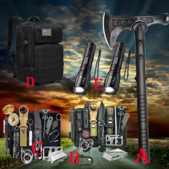 Tactical Backpack 14in1 Survival Gear Kit Camping Axe Emergency Outdoor EDC Tool