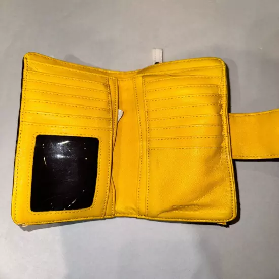 Roots Women's Leather Classic Clutch Trifold Wallet - Black & Yellow - Card & Id