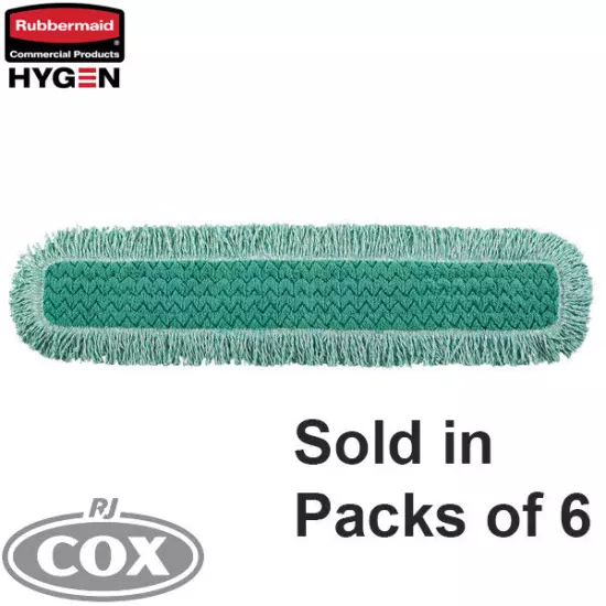 Rubbermaid FGQ43800GR00 HYGEN 36" Green Microfiber Fringed Dust Mop Pads 6 Pack