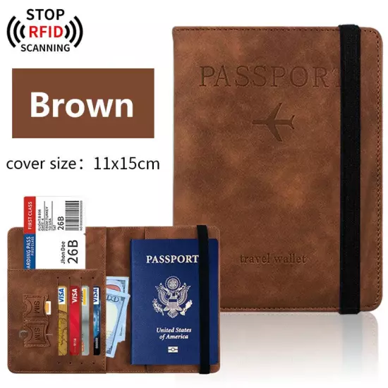 RFID Pu Leather Strap Passport Bag Holder Multi-Function ID Bank Card Wallet