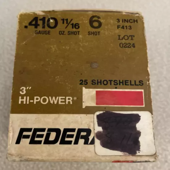 Vintage Federal Hi Power .410 No. 6 - 3" Shot Shell Box - EMPTY BOX 