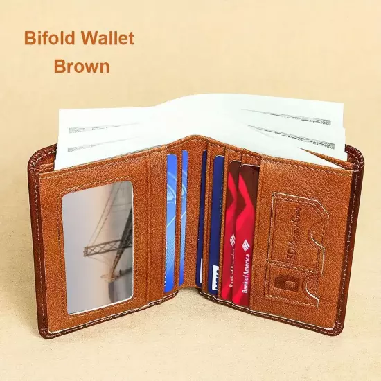 Genuine Leather Rfid Wallets for Men, Multi Function ID Card Holder