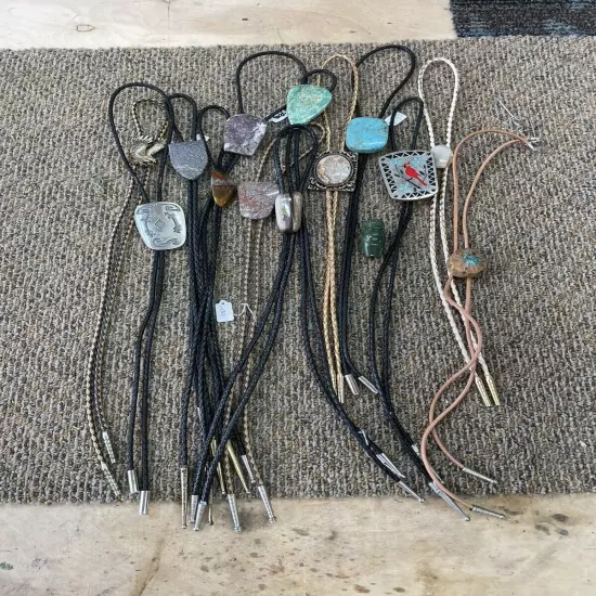 Lot of Vintage BOLO TIES some with Turquoise Petrified wood Agate etc