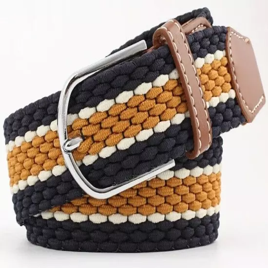 New Men's Women's Belt Unisex Braided Elastic Stretch Fabric Enduring Woven Mult