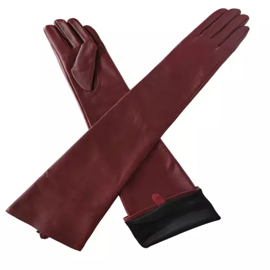 New Touch Screen Real Sheep Leather Opera Long Gloves Black Burgundy Green Color