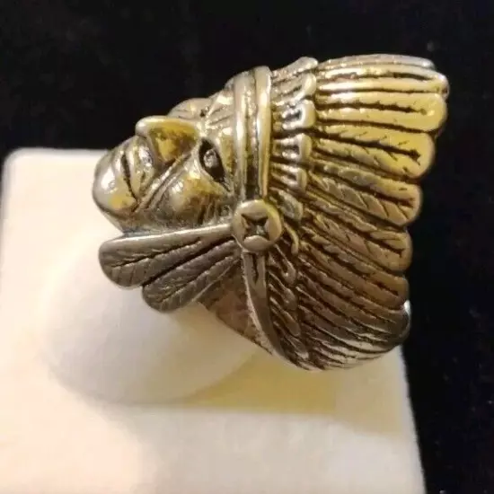 Vintage G&S 1985 Indian Chief Head Ring Size 10 Mens Biker Ring Rare 