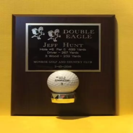 DOUBLE EAGLE GOLF TROPHY AWARD PLAQUE HOLDS GOLF BALL FREE ENGRAVING free ship