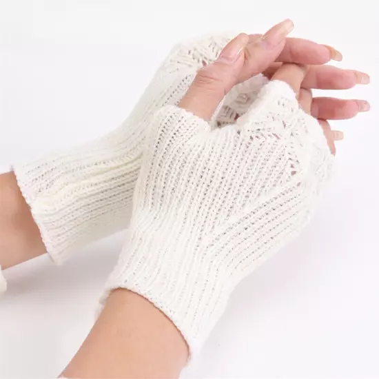 Womens Fingerless Gloves Wool Knitted Mittens Wrist Half Finger Short Gloves