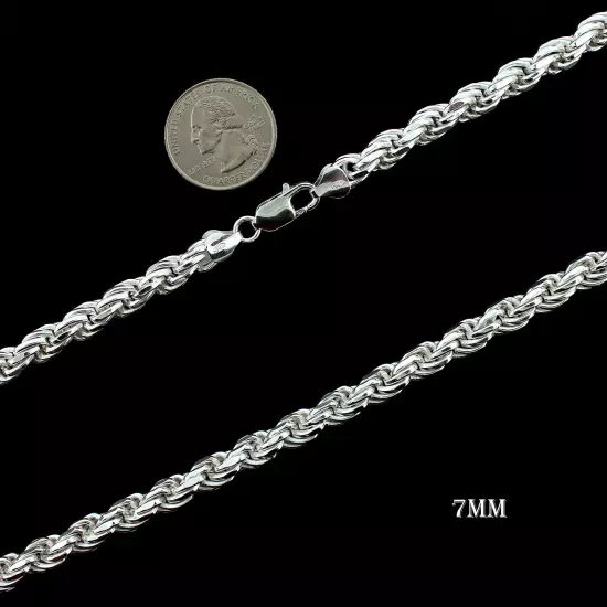 Real 925 SOLID Sterling Silver Diamond-Cut ROPE Chain Necklace or Bracelet ITALY