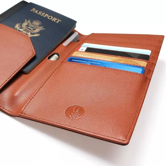 Unisex World Passport Holder, 7.3" x 4.7, Synthetic Brown Leather