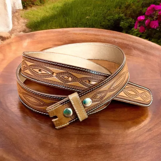 Western Belt Handmade Strap Men's Full Grain Leather No Buckle Cowboy Rodeo Belt