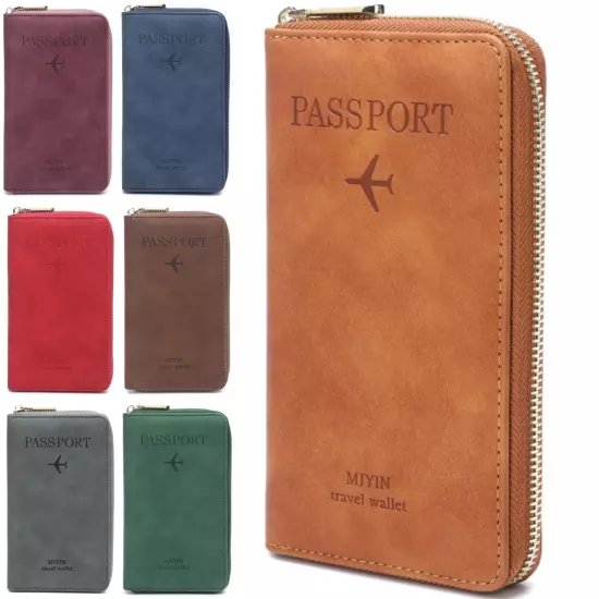 RFID Leather Travel Passport Case Cover Zipper Wallet Card Holder with Wristband