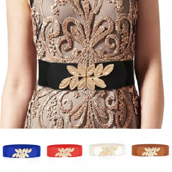 Women Ladies Elastic Stretch Dress Belt Wraps Buckle Waistband Wide Waist Band